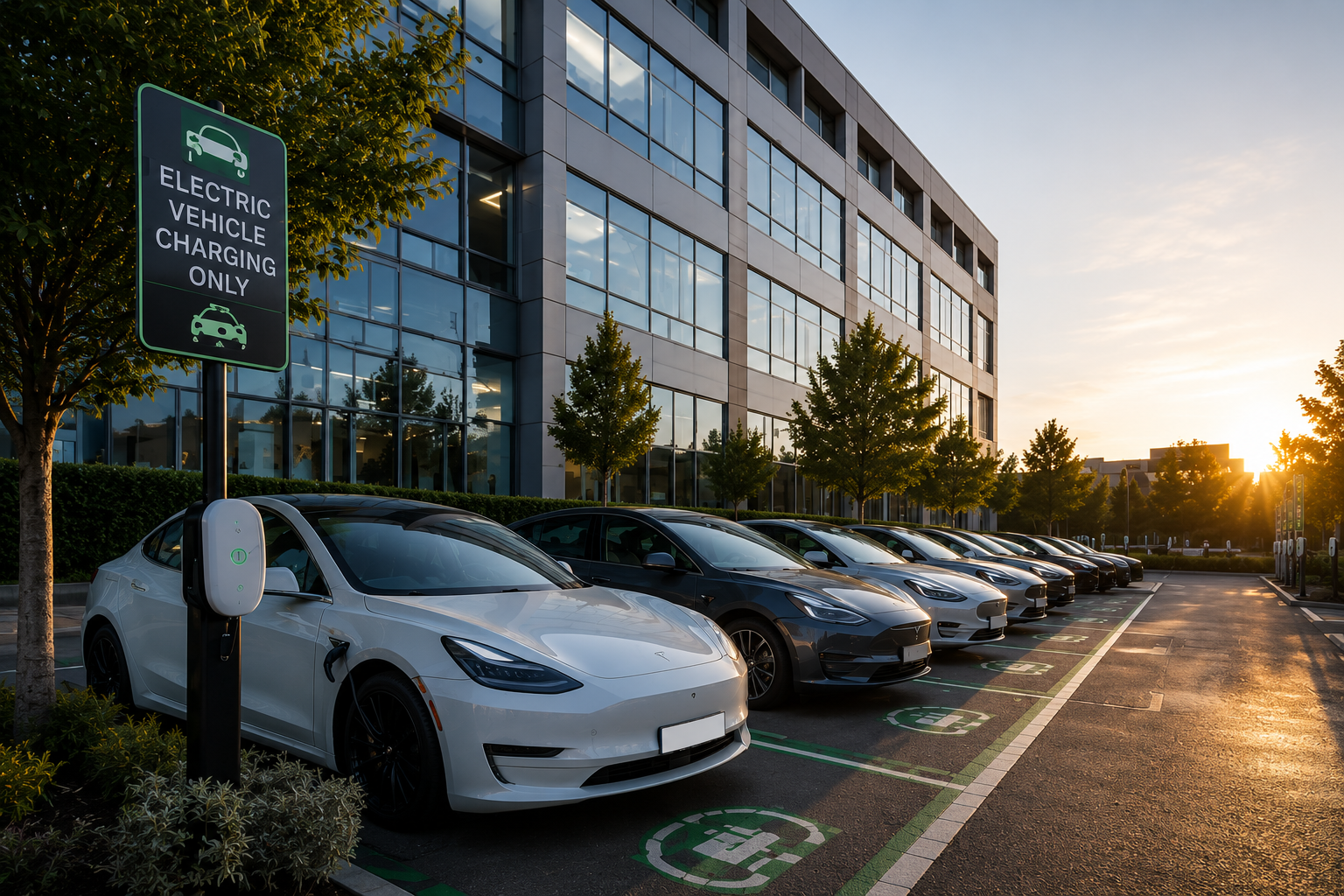 A workplace EV charging car park
